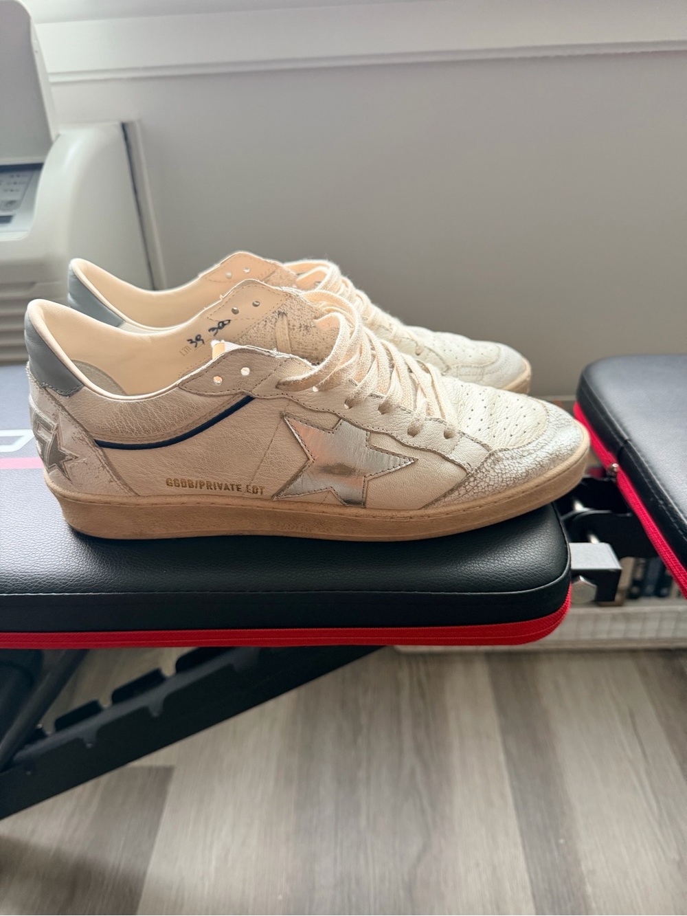 Golden Goose Cream Leather Sneakers with Silver Star